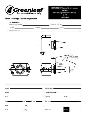 Greenleaf Corporation Special Toolchanger Clearance Request Form